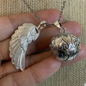 Harmonic Ball Necklace,Sphere and Wing of Archangel Gabriel, Stainlee Steel